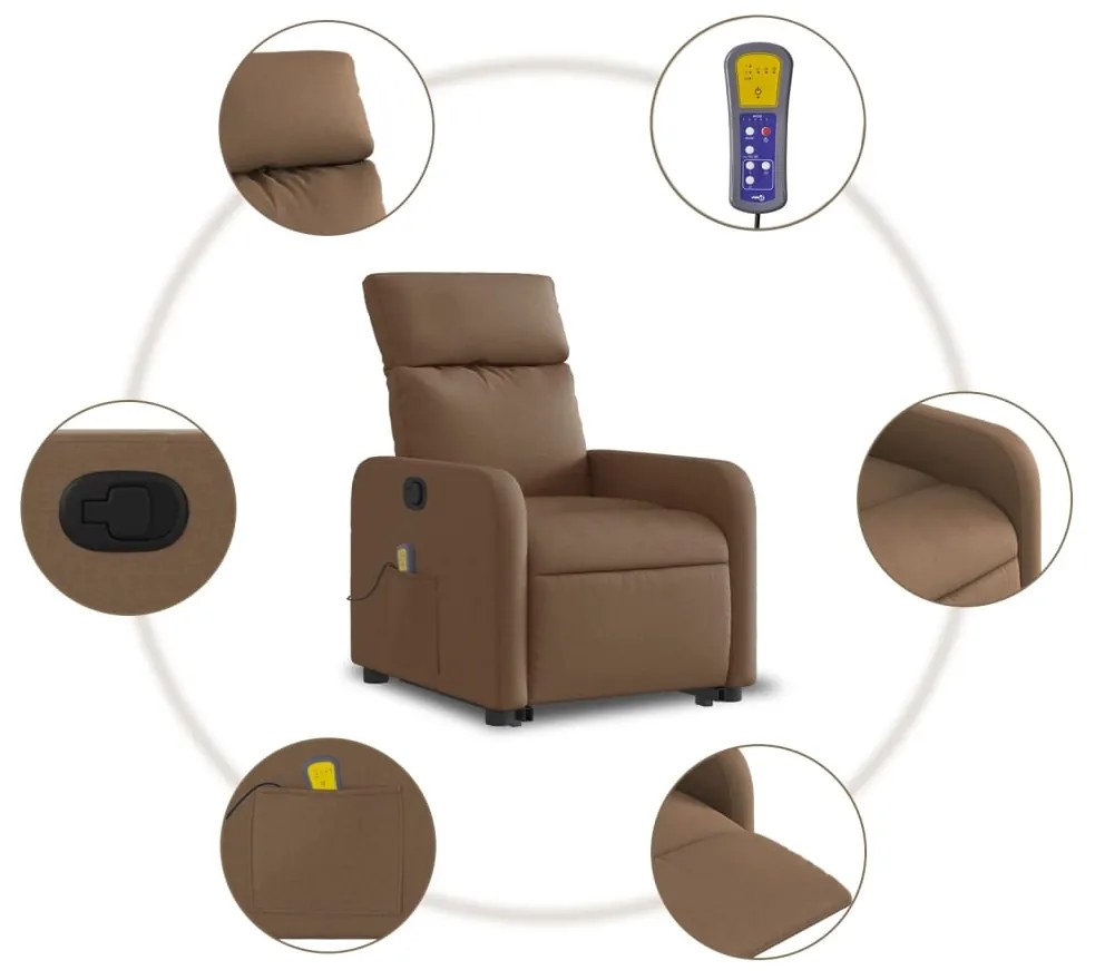 Poltrona reclinável massagens tecido castanho