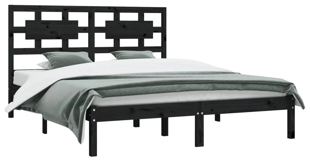 Estrutura de cama king 150x200 cm pinho maciço preto