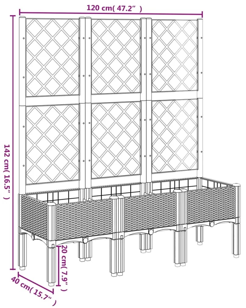 Vaso/floreira de jardim c/ treliça 120x40x142 cm PP branco