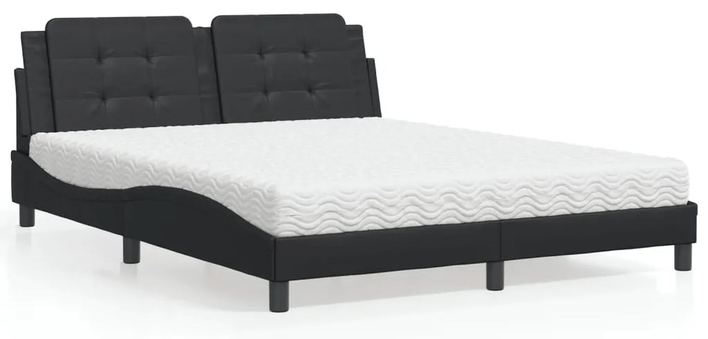 Cama com colchão 160x200 cm couro artificial preto