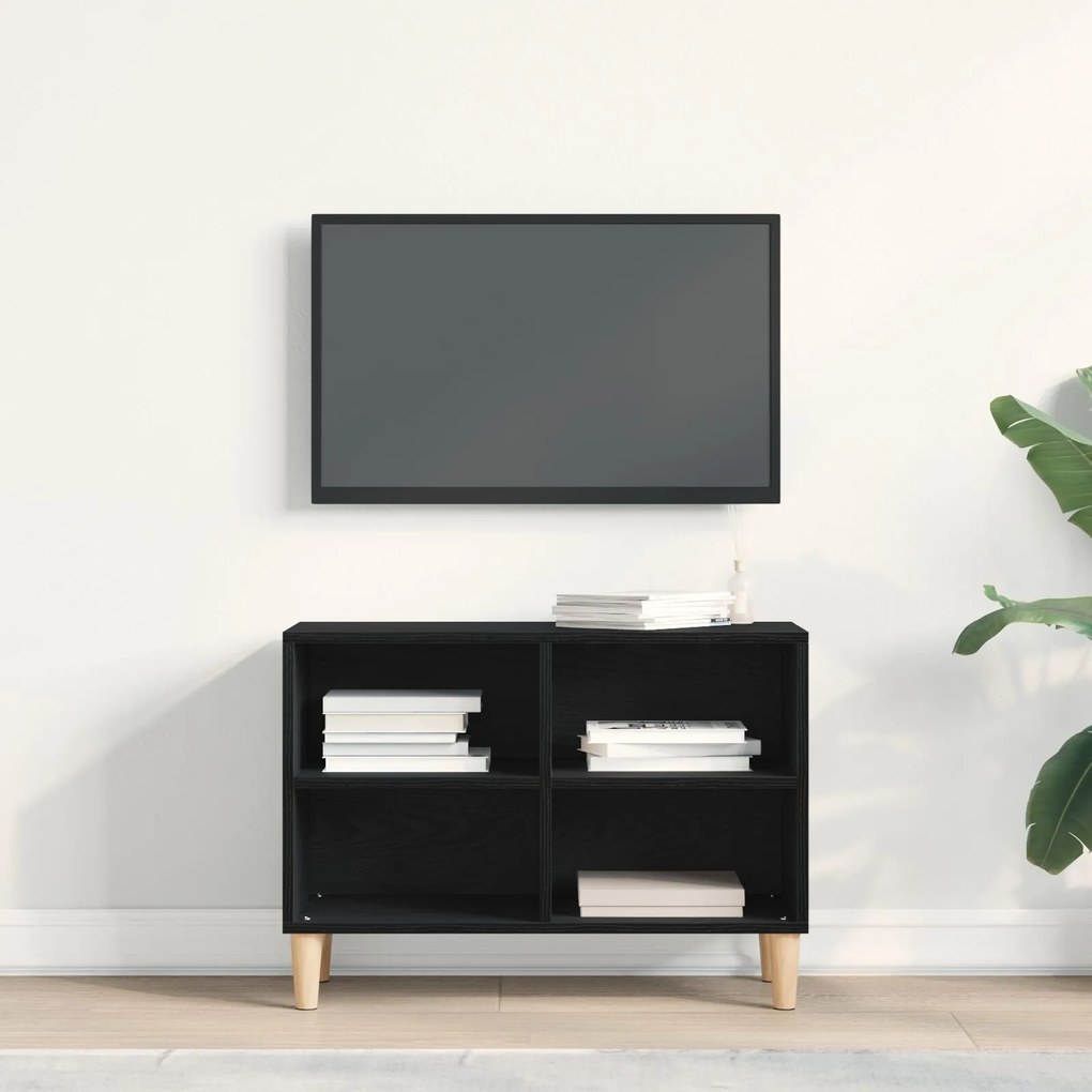 Gabinete de TV Carvalho Preto - 69.5x30x50 cm, Feito de Madeira de Eng