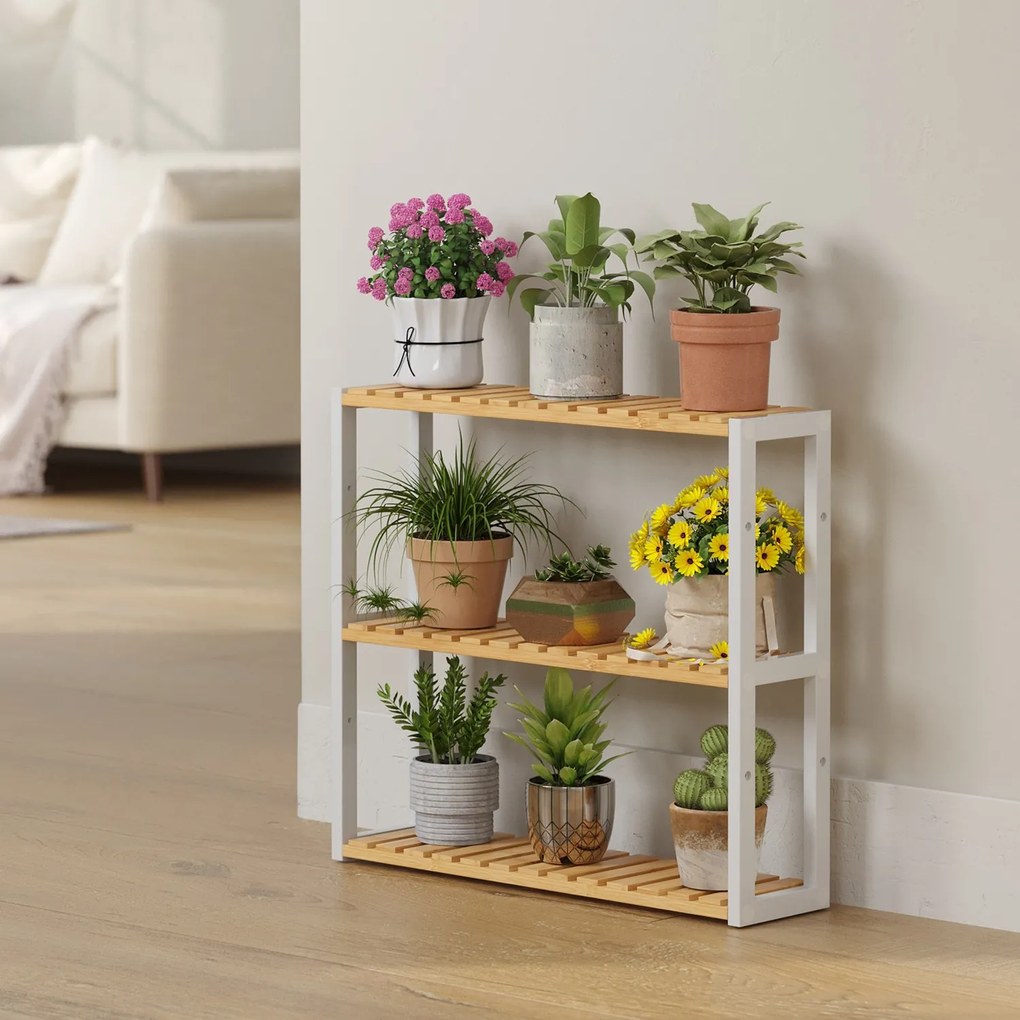 Estante de bambu com 3 prateleiras ajustáveis 15 x 60 x 54 cm bege + branco