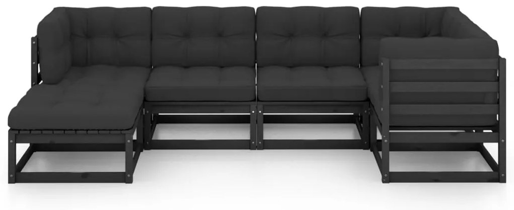 6 pcs conjunto lounge de jardim c/ almofadões pinho maciço