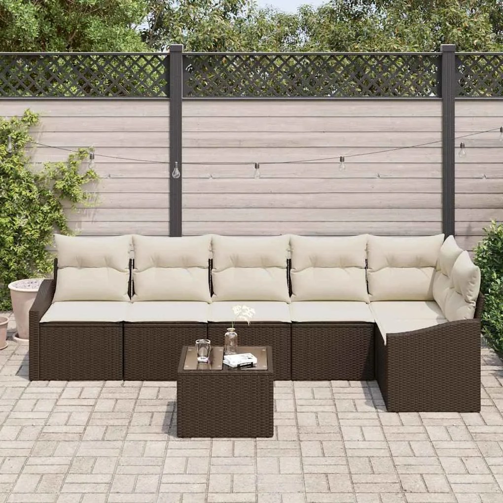 Conjunto de Sofás de Jardim com 7 peças e almofadas cinzas em rattan s