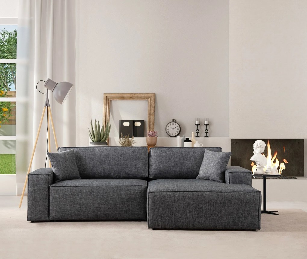 Sofá-Cama de Canto Pırlo – Cinzento Escuro – 260x78x170 cm