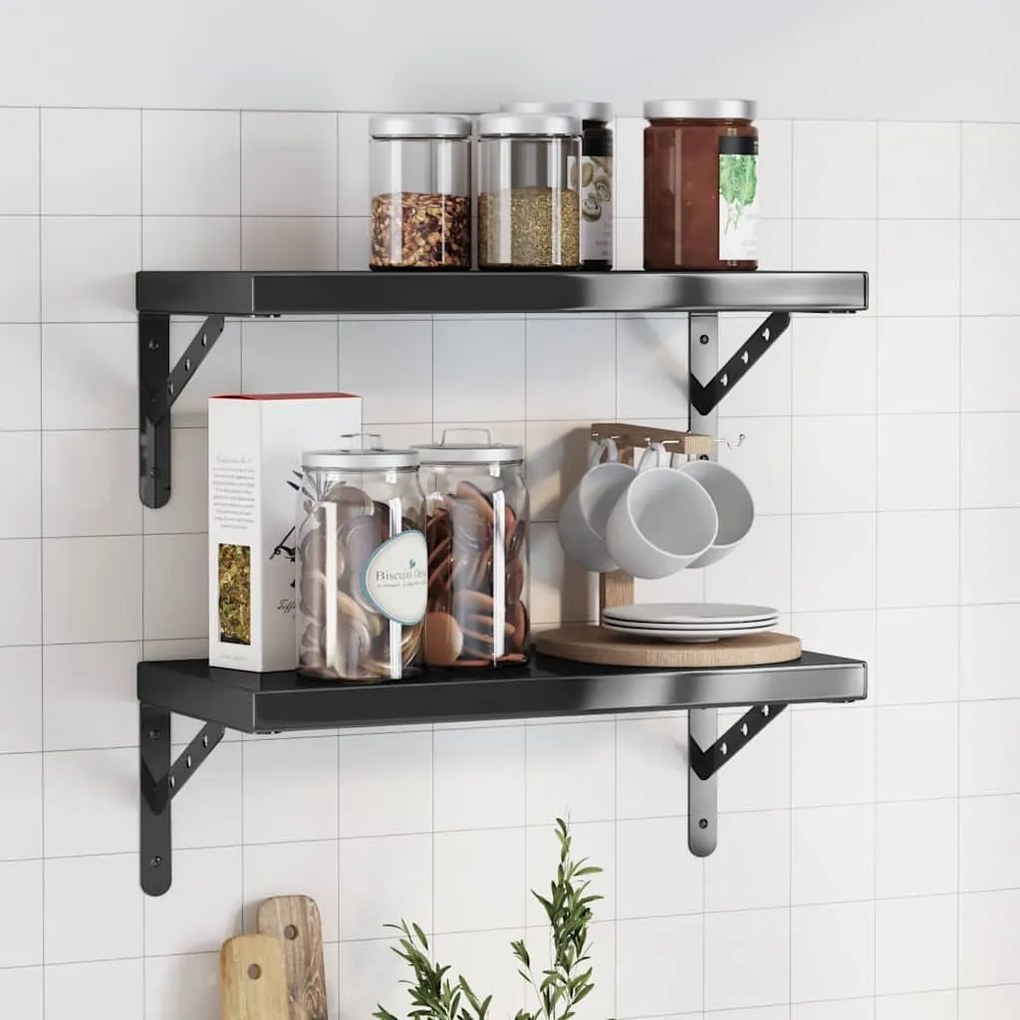 vidaXL Prateleiras de parede 2 pcs 50x23,5 cm aço inoxidável prateado