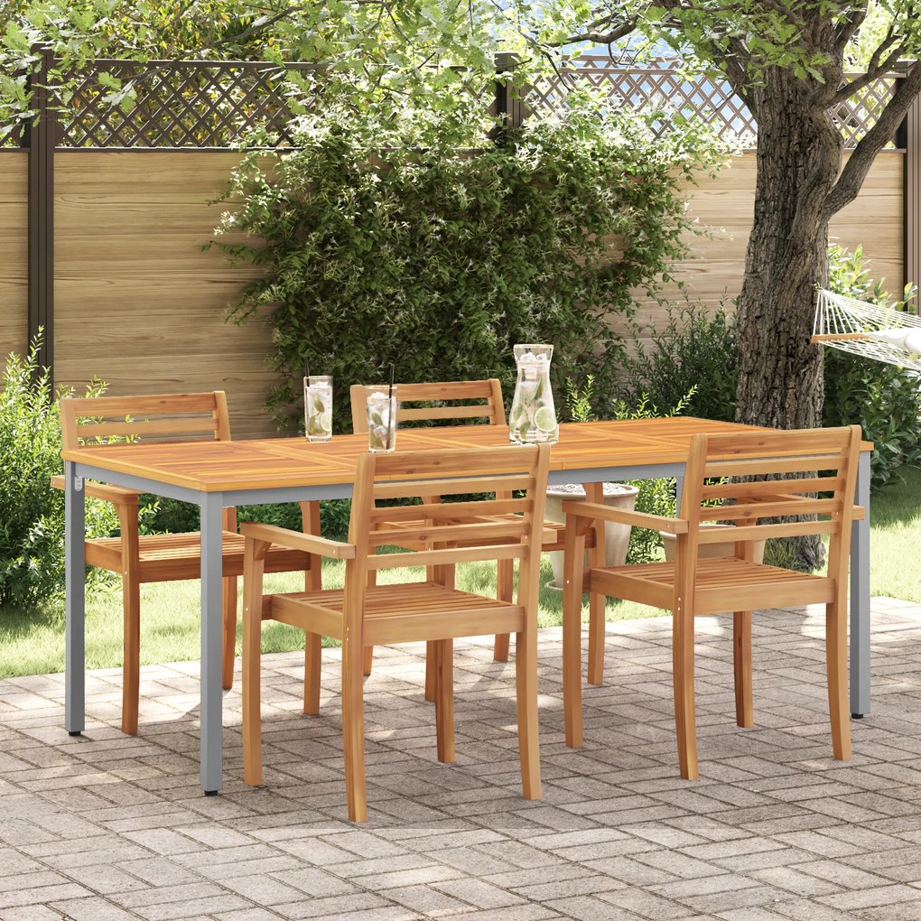 Mesa de Jardim vidaXL 200x90x75 cm em Madeira de Acácia Sólida e Metal