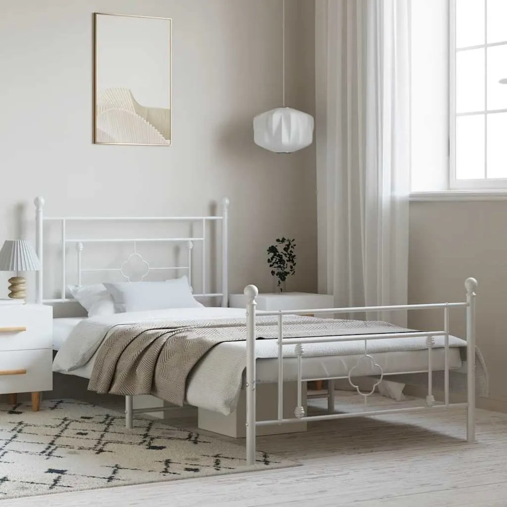 Estrutura de cama com cabeceira e pés 100x200 cm metal branco