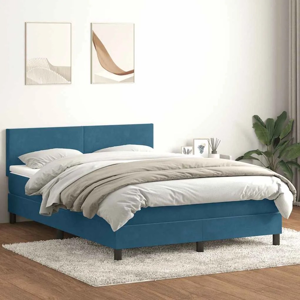 vidaXL Cama com molas/colchão 160x220 cm veludo azul-escuro