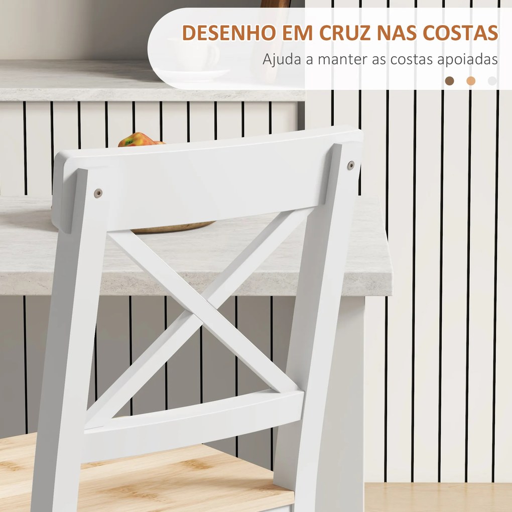 Conjunto de 2 Bancos de Bar de Madeira com Encosto e Apoio para os Pés Estilo Rústico para Cozinha 41x46x97.5 cm Natural