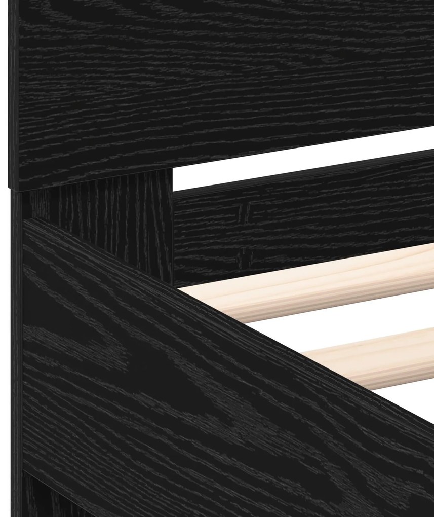 Estrutura de Cama com Luzes LED Carvalho Preto 90x190 cm Madeira Engen