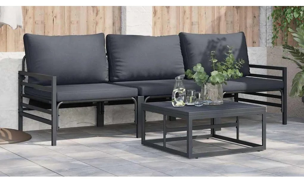 Conjunto de Sofá de Jardim 4 pcs Cinzento-escuro Aço