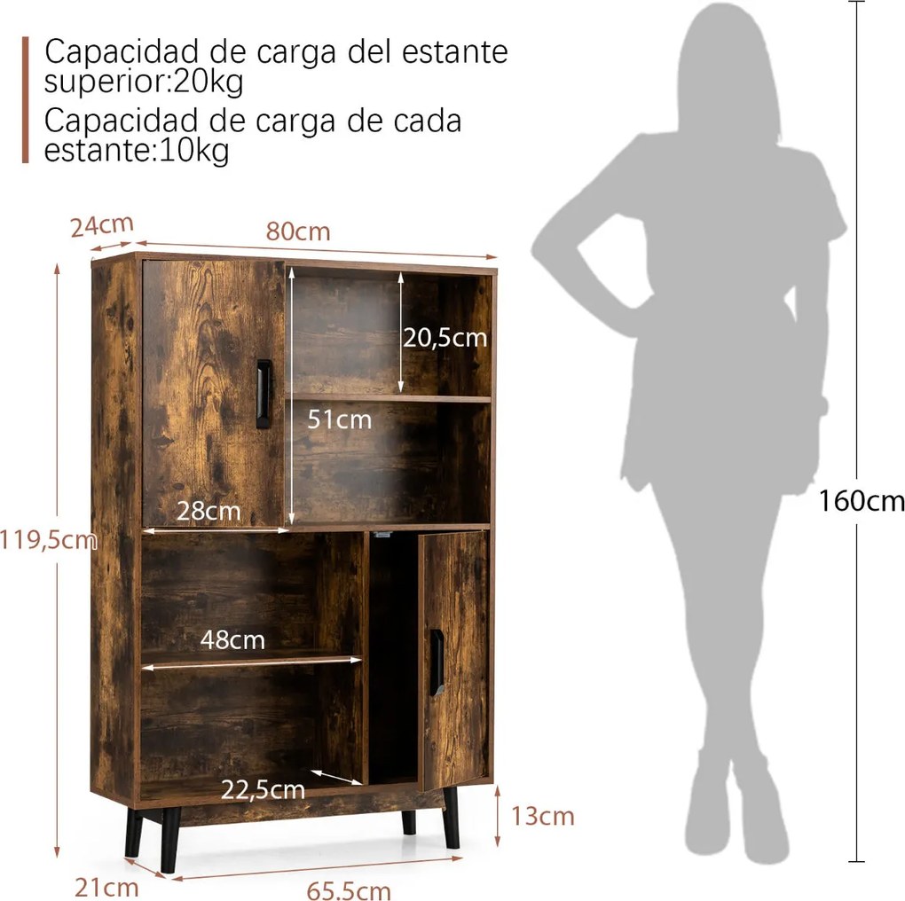 Armário de Madeira "Ollen" - 80 x 24 x 119,5 cm - 4 Níveis com Portas