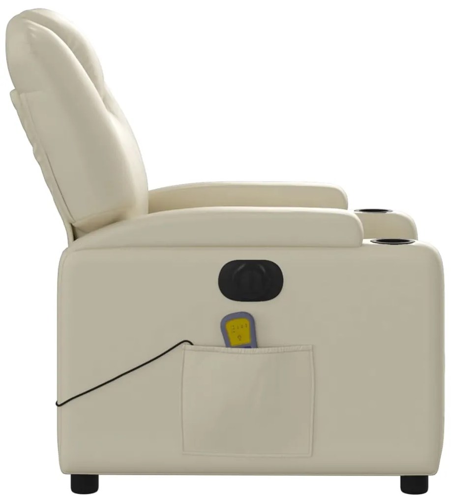 Poltrona massagens reclinável elétrica couro artificial creme