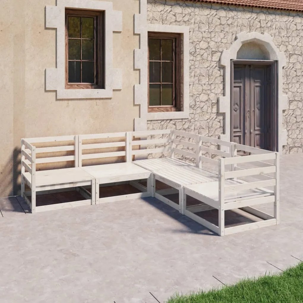 vidaXL 5 pcs conjunto lounge de jardim pinho sólido branco