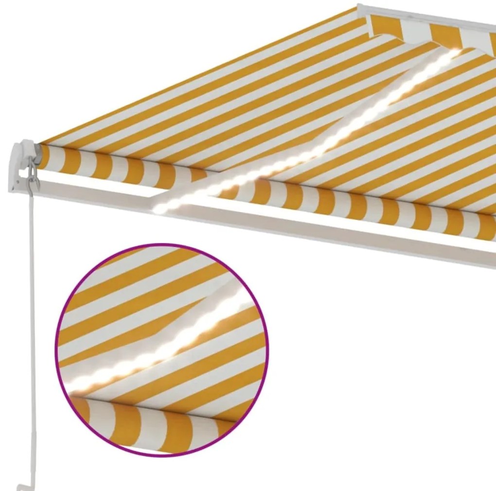 Toldo retrátil manual com LED 500x300 cm amarelo e branco