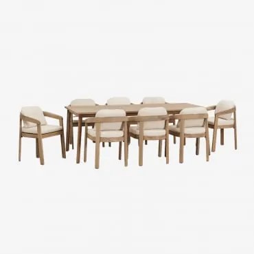 Conjunto De Mesa Retangular 220x100 Cm Em Madeira De Acácia Kaela E 8 Cadeiras De Jardim Em Madeira De Acácia Uleno Marrom Acácia Claro - Sklum