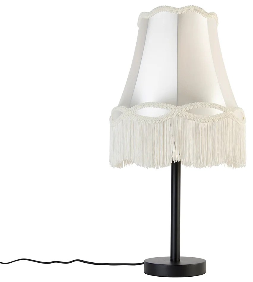 Candeeiro de mesa clássico preto com abajur avó creme 30 cm - Simplo Clássico / Antigo
