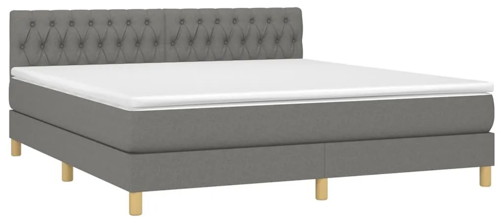 Cama box spring c/ colchão e LED 180x200 cm tecido cinza-escuro