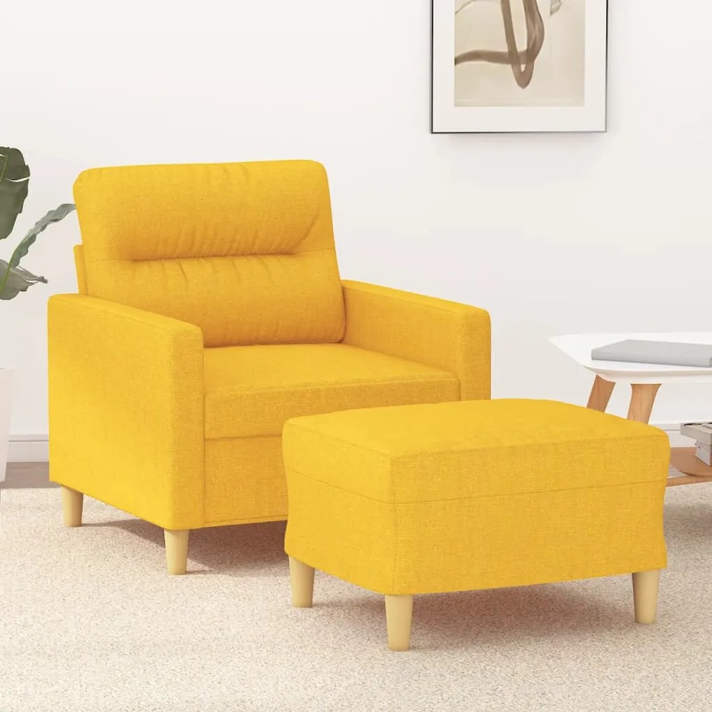 vidaXL Poltrona com apoio de pés 60 cm tecido amarelo-claro