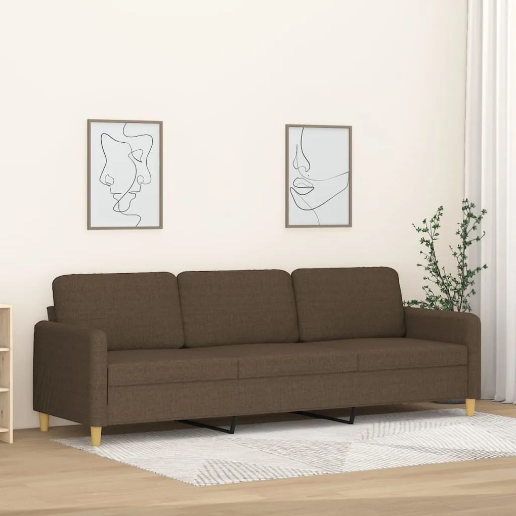 349108 vidaXL Sofá de 3 lugares tecido 210 cm castanho