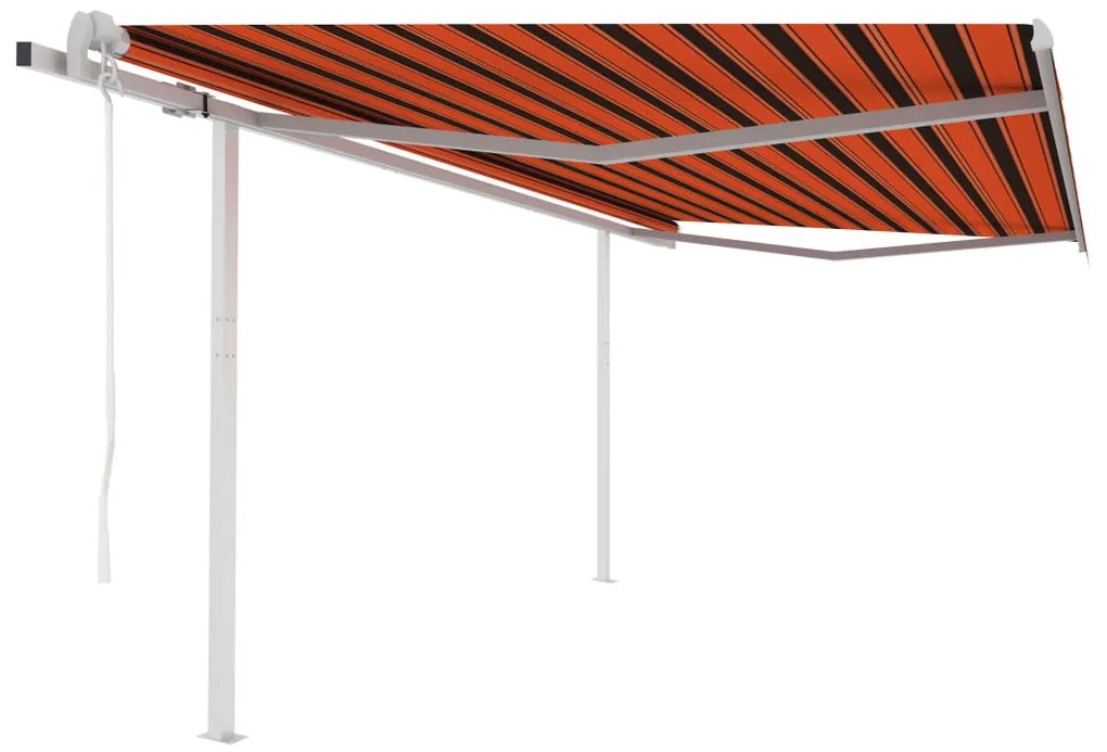 Toldo retrátil automático com postes 4,5x3,5 m laranja/castanho