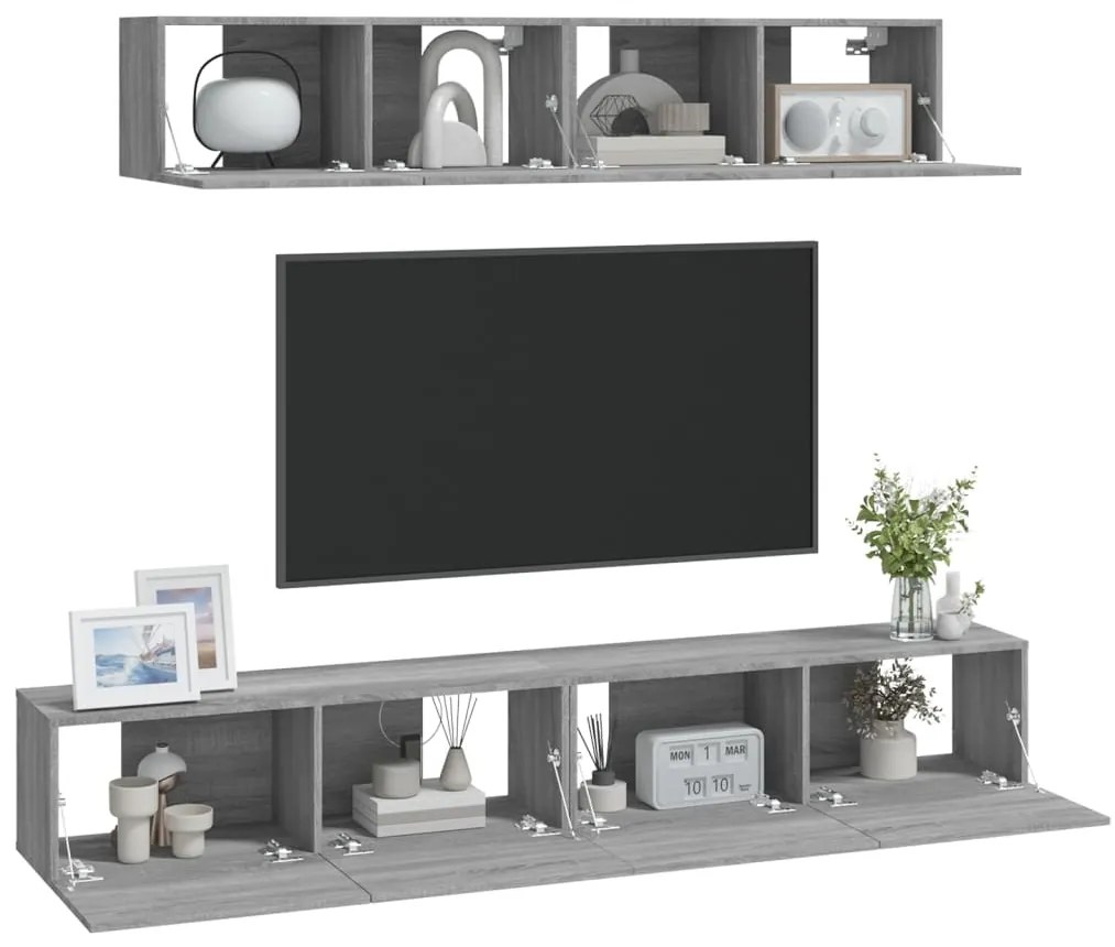 Conjunto móveis de TV 4 pcs madeira processada sonoma cinza