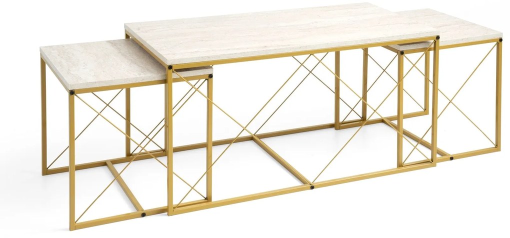 Conjunto de Mesas de Centro Defne – Travertino Dourado – Medidas: 100x