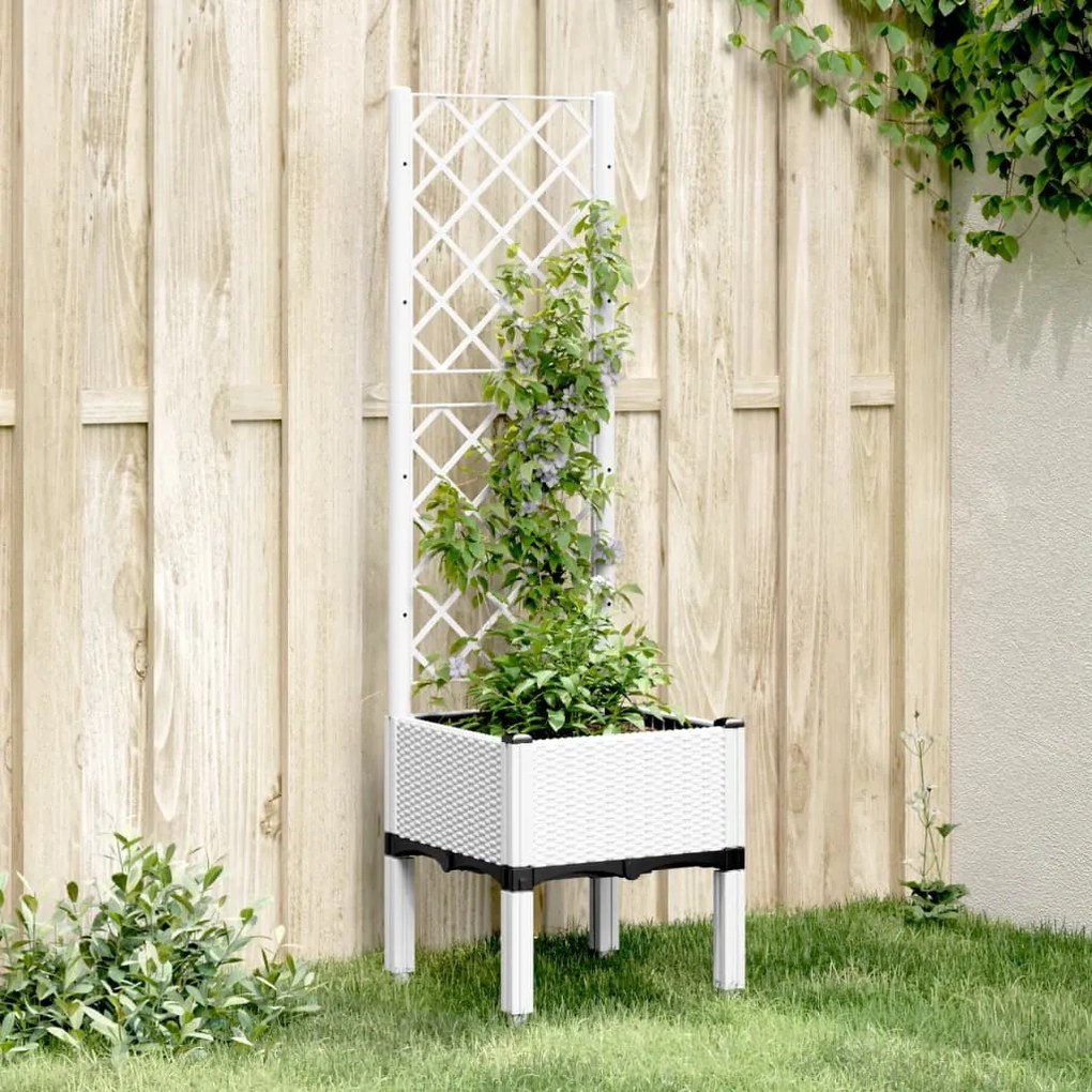 vidaXL Vaso/floreira de jardim c/ treliça 40x40x142 cm PP branco