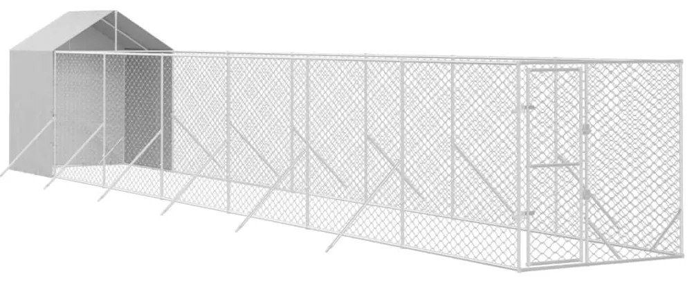 Canil de exterior com teto 2x14x2,5 m aço galvanizado prateado