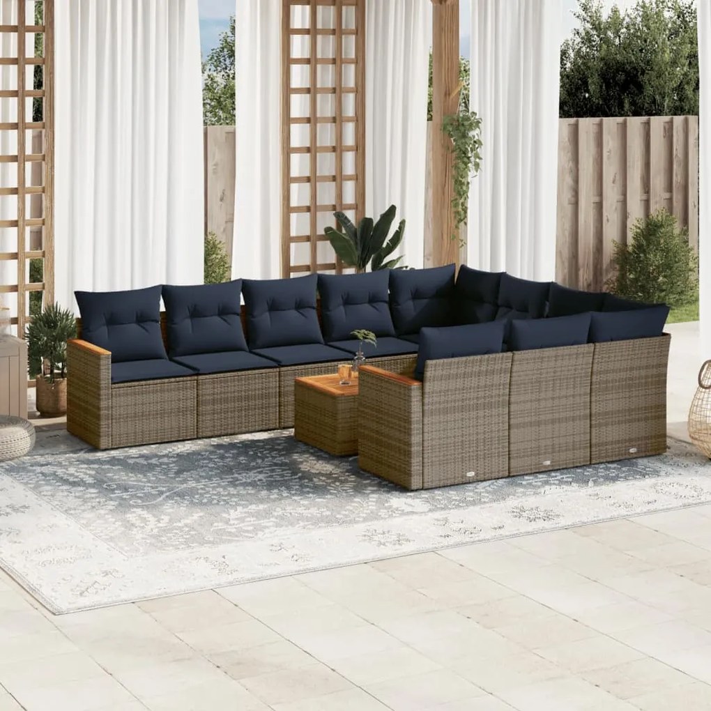 vidaXL 11 pcs conjunto sofás de jardim c/ almofadões vime PE cinzento