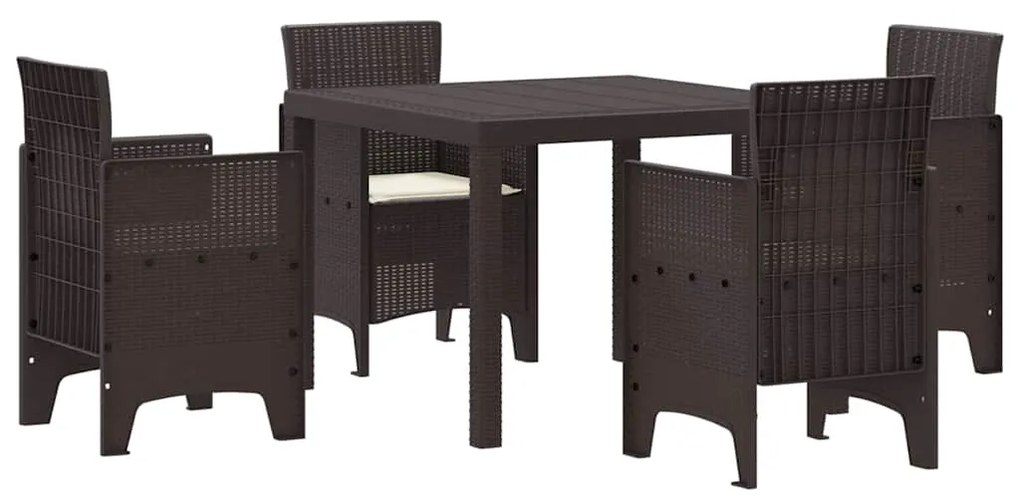 Conjunto de Jantar para Jardim 5 pcs Castanho Polipropileno