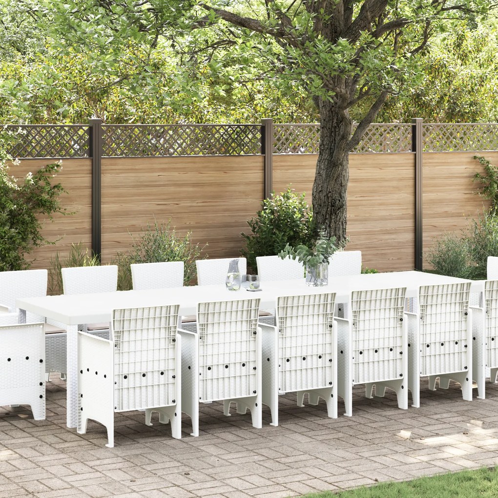 Conjunto de Jantar para Jardim vidaXL de 15 peças com Almofadas Branco Poli-Rattan