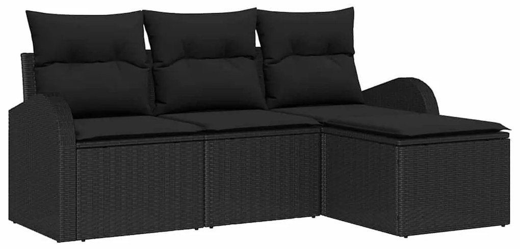 Conjunto de Sofá de Jardim vidaXL 4 Peças com Almofadas Preto Rattan P