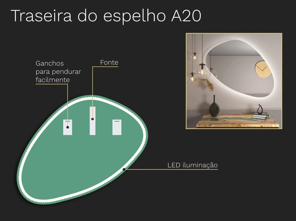 Espelho LED orgânico com iluminação A20