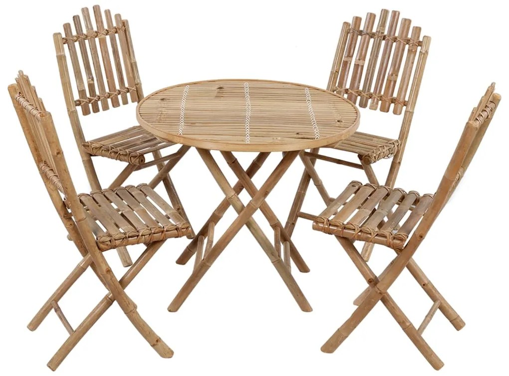5 pcs conj. de jantar dobrável c/ almofadões p/ exterior bambu