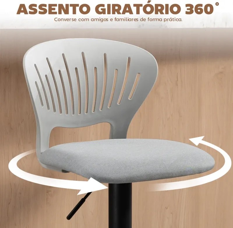 Conjunto de 2 Bancos Altos de Cozinha Giratórios a 360° Reguláveis em Altura de 84-105 cm 40,5x43x84-105 cm Cinzento