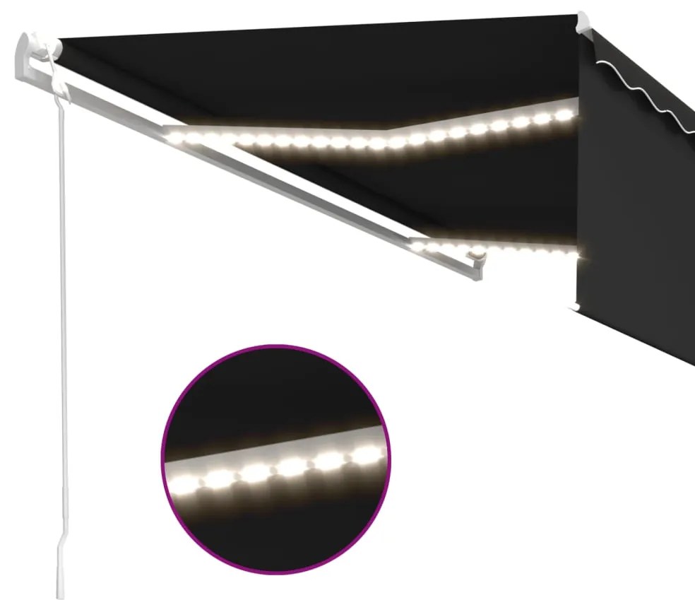 Toldo automático com estore/LED/sensor de vento 5x3 m antracite