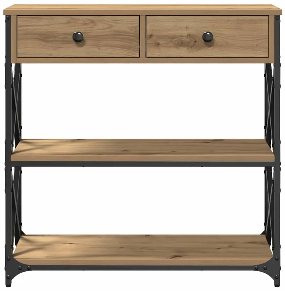Mesa de Console vidaXL Carvalho Artesanal 75x28x75 cm Madeira e Aço
