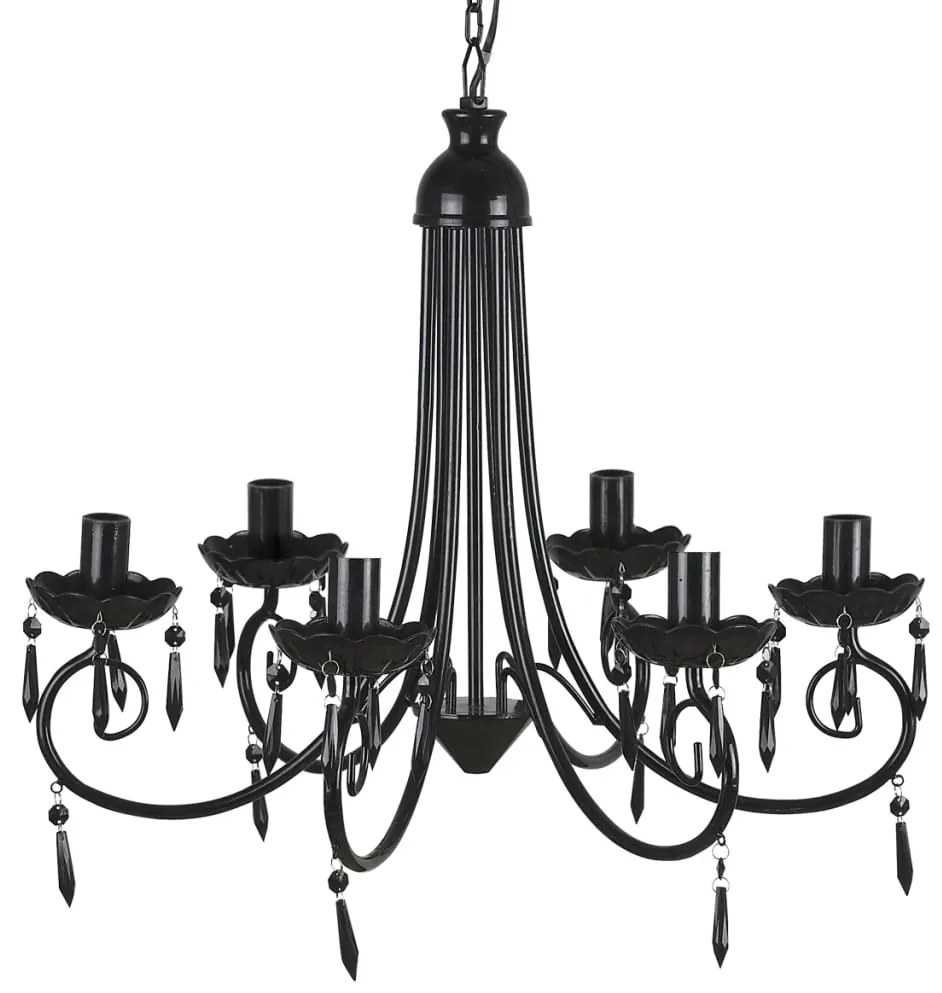 Candelabro pendente de cristal preto para 6 bulbos