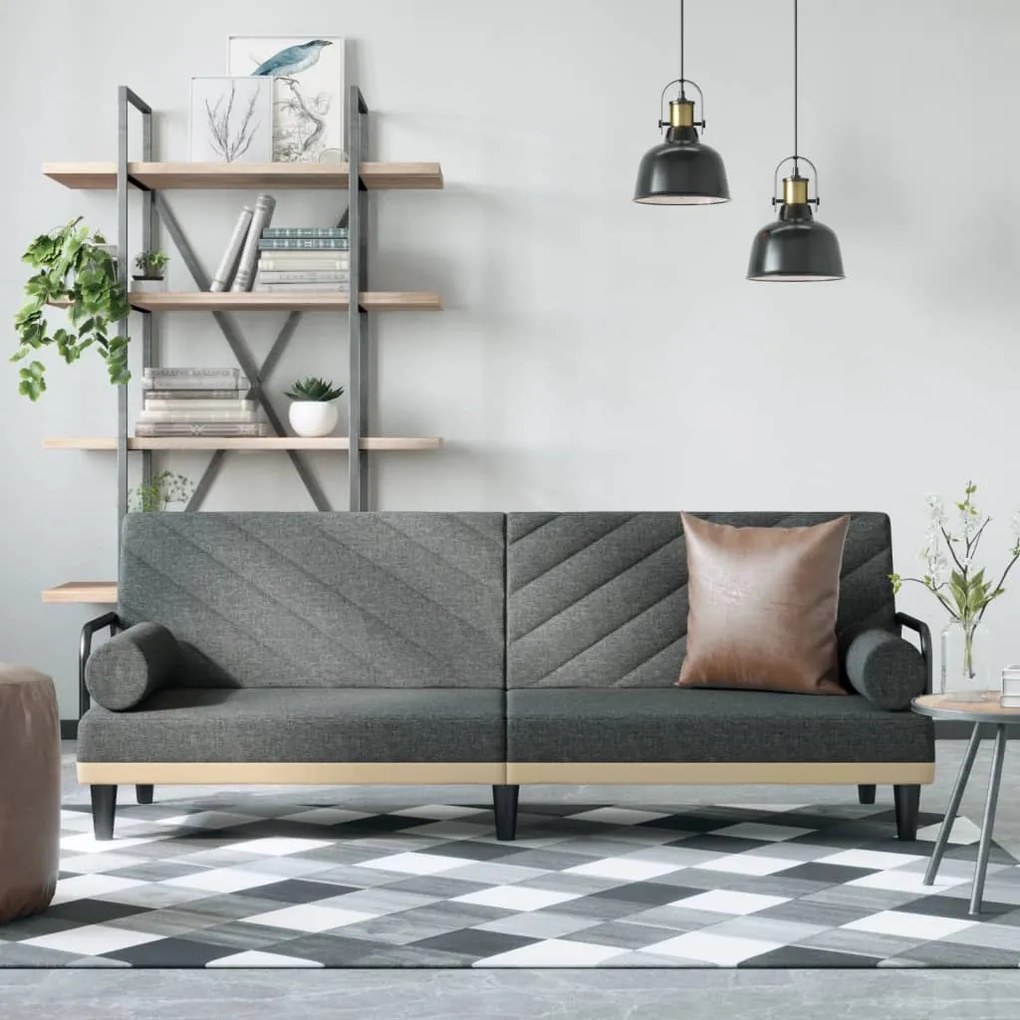 vidaXL Sofá-cama com apoio de braços tecido cinzento-escuro