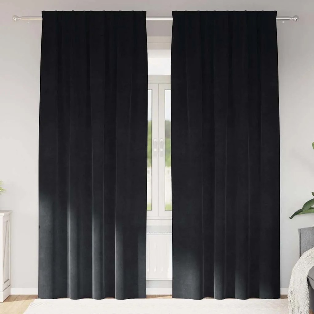 Cortinas Blackout com Faixa Superior 2 pcs Veludo Preto