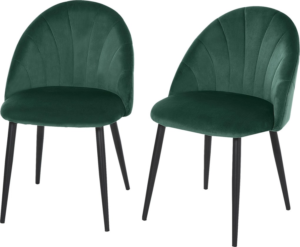 Conjunto de 2 cadeiras de sala de jantar e de cozinha em veludo, com pés de metal , 52 x 54 x 79 cm verde