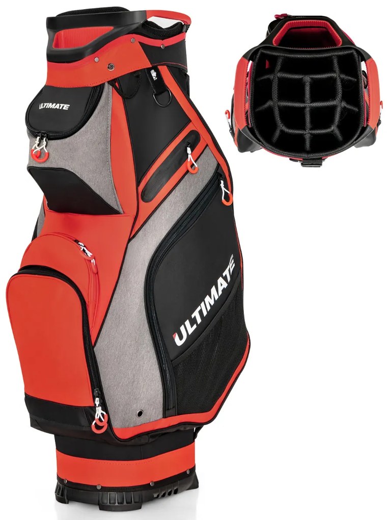 Saco para golfe Bolsa leve e portátil com 14 divisórias, 7 bolsos, capa para chuva, 42 x 31 x 91,5 cm Vermelho alaranjado