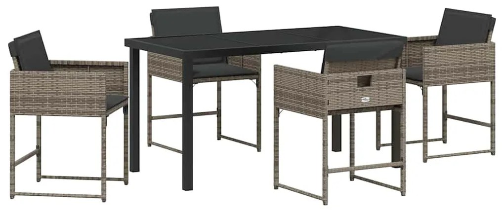 Conjunto de Jantar de Jardim com 5 Peças e Almofadas Cinzas de Rattan