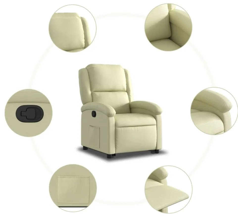 Poltrona reclinável elevatória couro genuíno cor creme