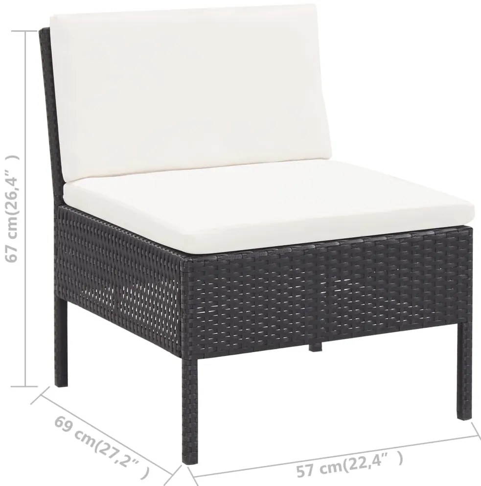 3 pcs conjunto lounge de jardim c/ almofadões vime PE preto