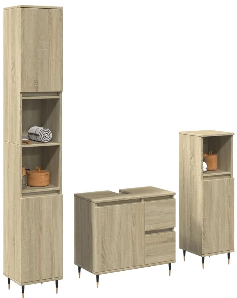 vidaXL 3 pcs conj. móveis casa banho derivados madeira carvalho sonoma