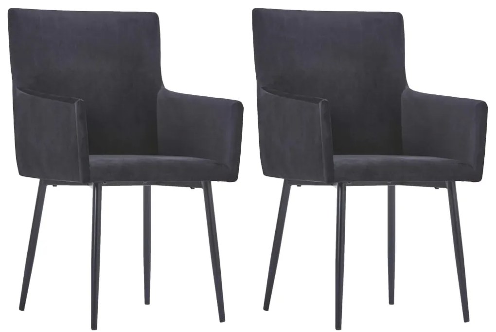 vidaXL Cadeiras de jantar com apoio de braços 2 pcs veludo preto