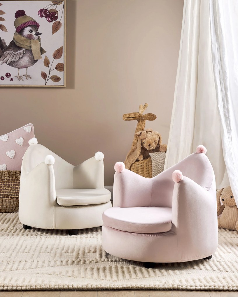 Poltrona para crianças com forma de coroa em veludo rosa VEGA Beliani